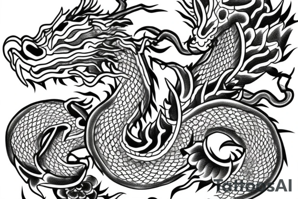 China dragon with flowers tattoo idea