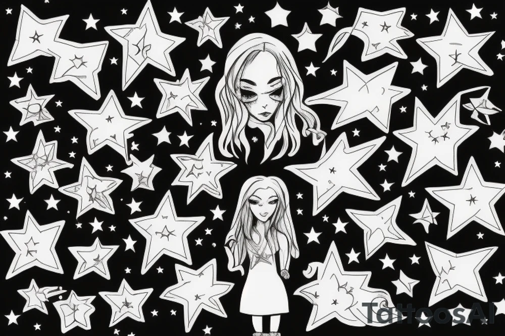 A girl playing with a star tattoo idea