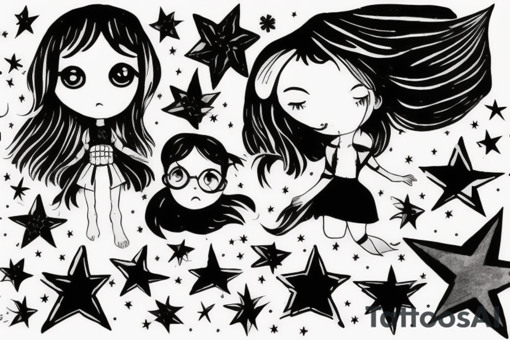 A girl playing with a star tattoo idea