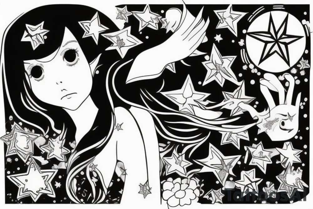 A girl playing with a star tattoo idea