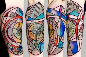 nautical compass and lighthouse on broken stained glass tattoo idea