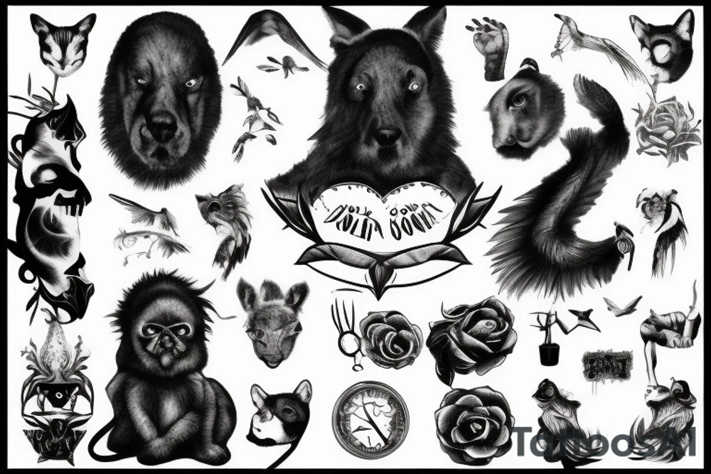 a reflection of a dark but very good soul with references to animals tattoo idea