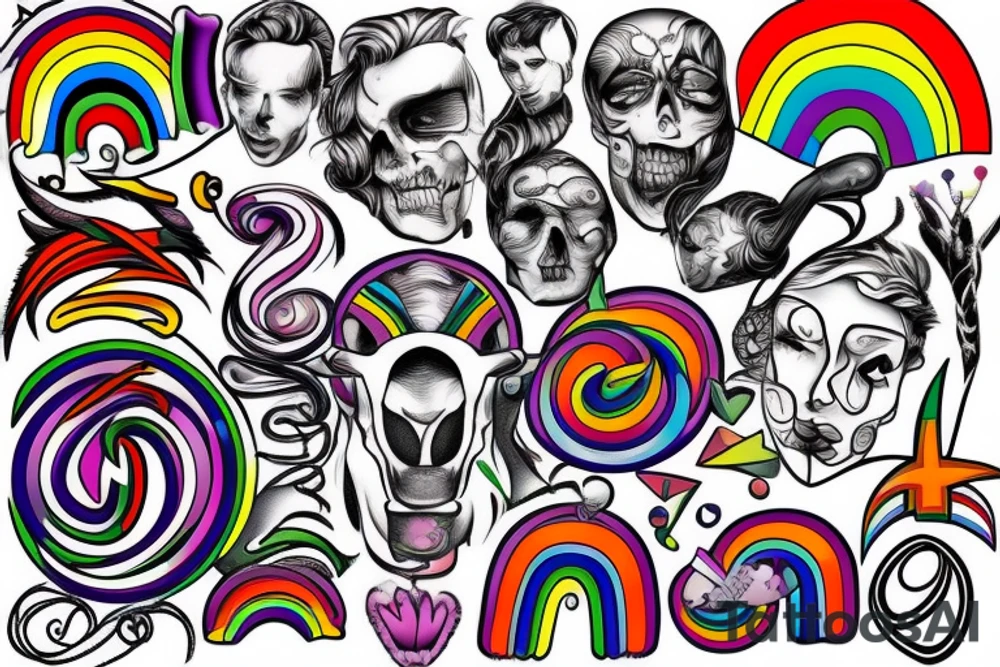 number seven with gay rainbow colours tattoo idea