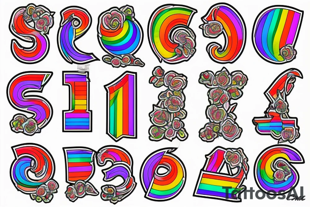 the number seven, with gay rainbow colours tattoo idea