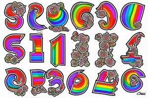 the number seven, with gay rainbow colours tattoo idea
