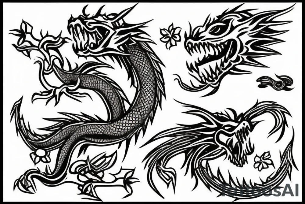 dragon with flowers tattoo idea