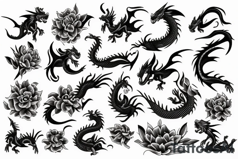 dragon with flowers tattoo idea