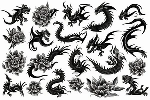 dragon with flowers tattoo idea