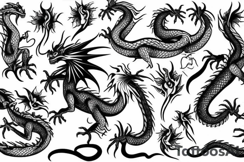 dragon with flowers tattoo idea
