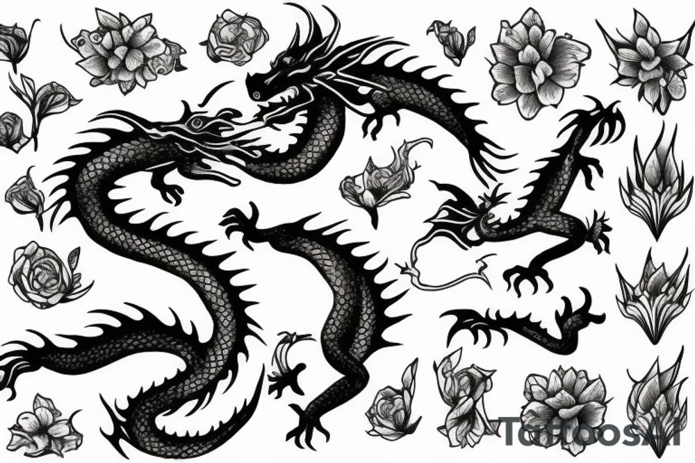 dragon with flowers tattoo idea