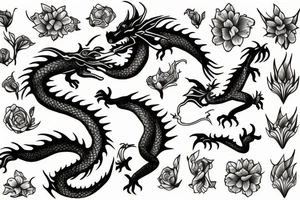dragon with flowers tattoo idea