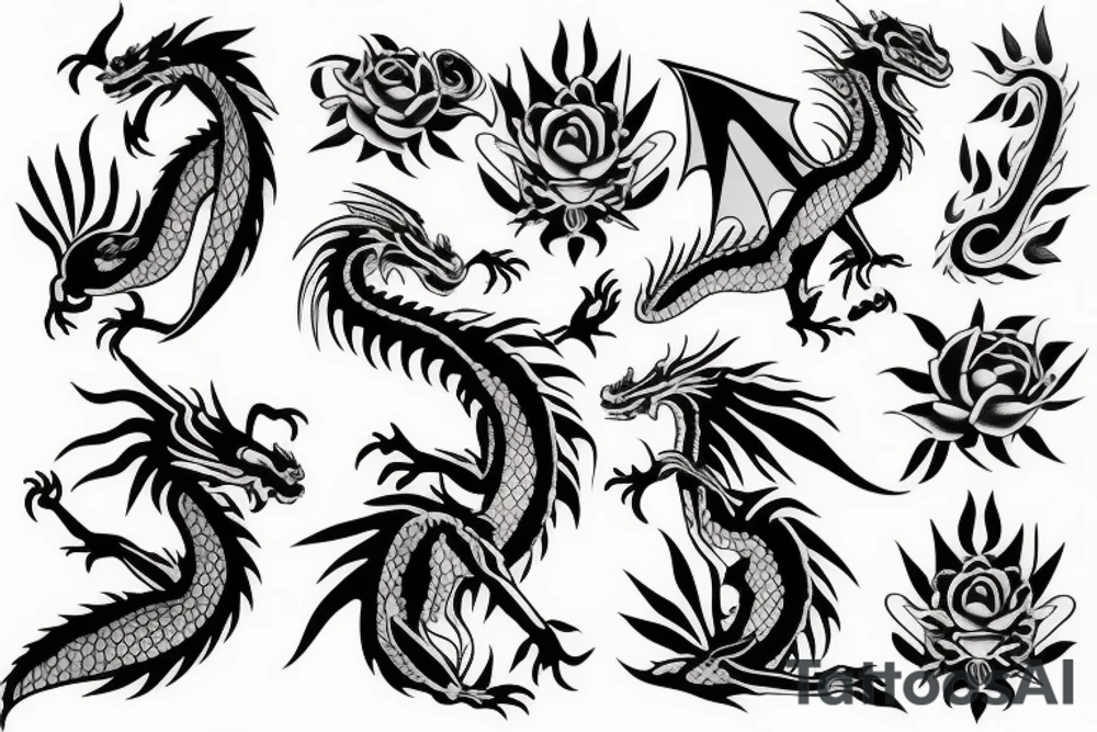 dragon with flowers tattoo idea