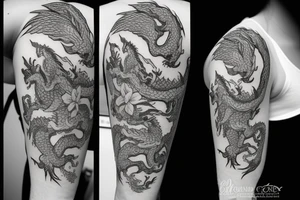dragon with flowers tattoo idea