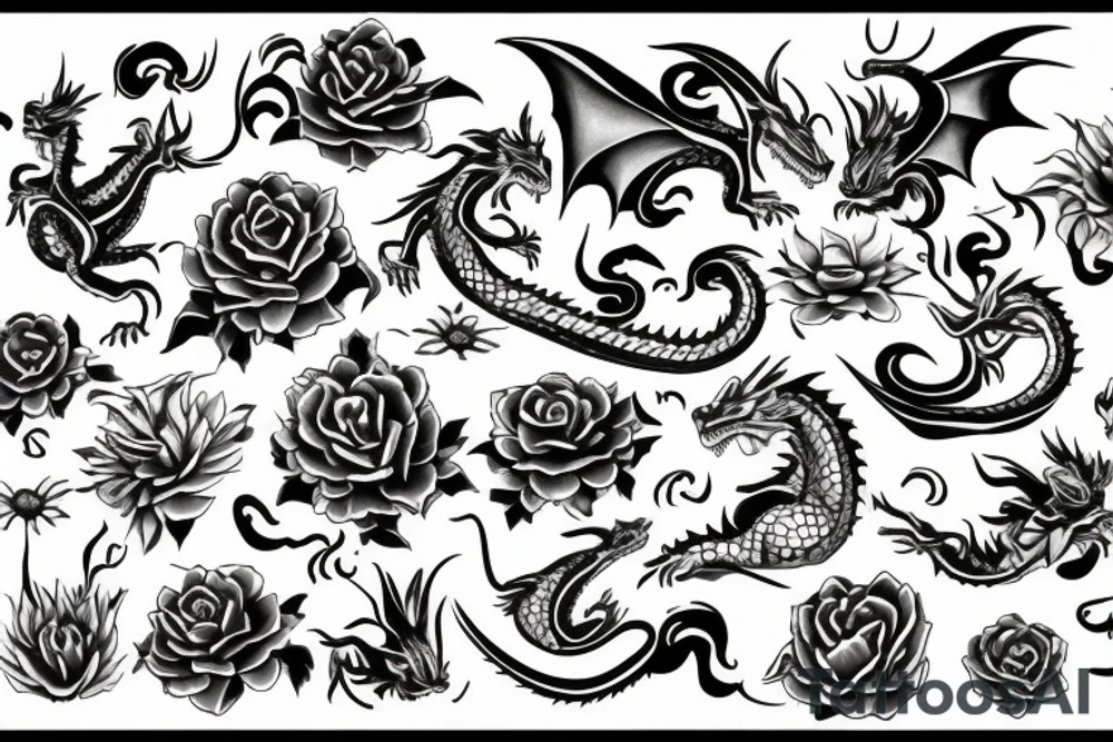 dragon with flowers tattoo idea