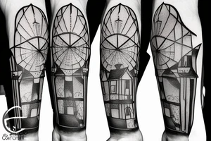 lighthouse behind broken stained glass window tattoo idea