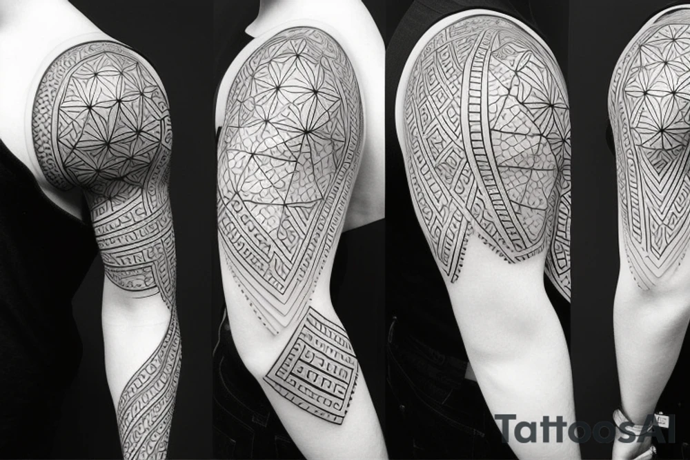 sleeve design with geometric shapes divided into groups tattoo idea sleeve design with geometric shapes divided into groups tattoo idea
