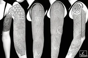 sleeve design with geometric shapes divided into groups tattoo idea