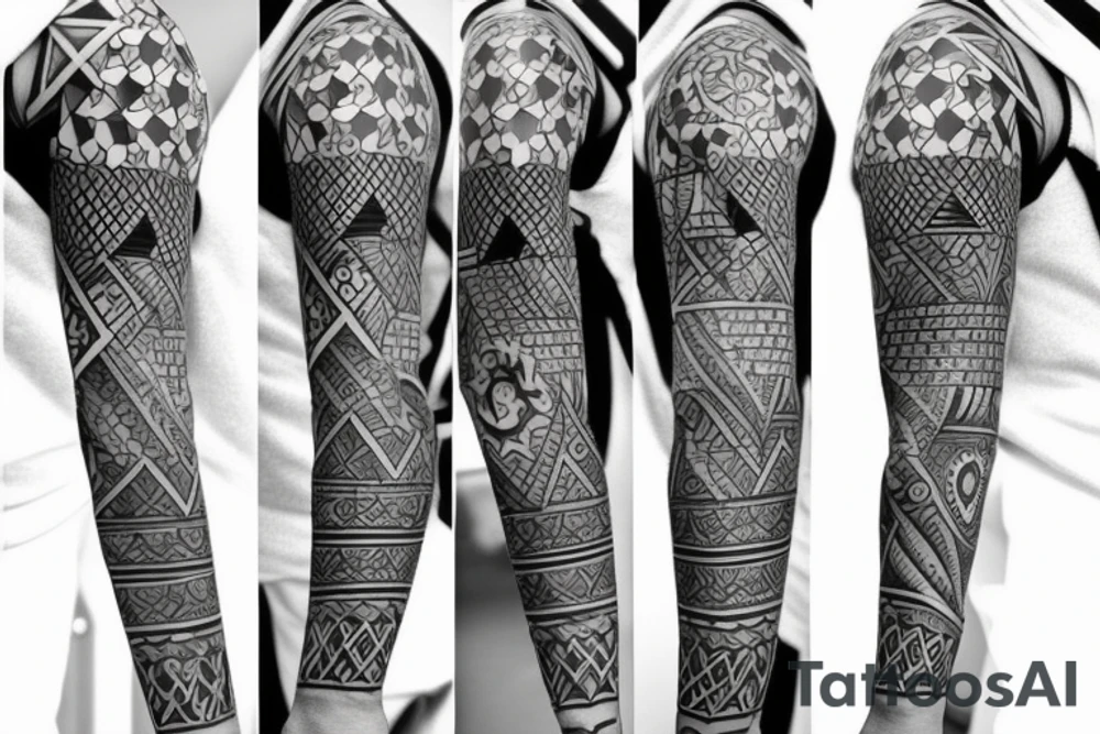 sleeve design with different geometric shapes tattoo idea sleeve design with different geometric shapes tattoo idea