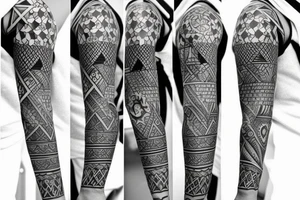 sleeve design with different geometric shapes tattoo idea