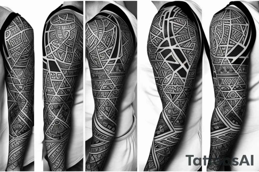 sleeve design with different geometric shapes tattoo idea sleeve design with different geometric shapes tattoo idea