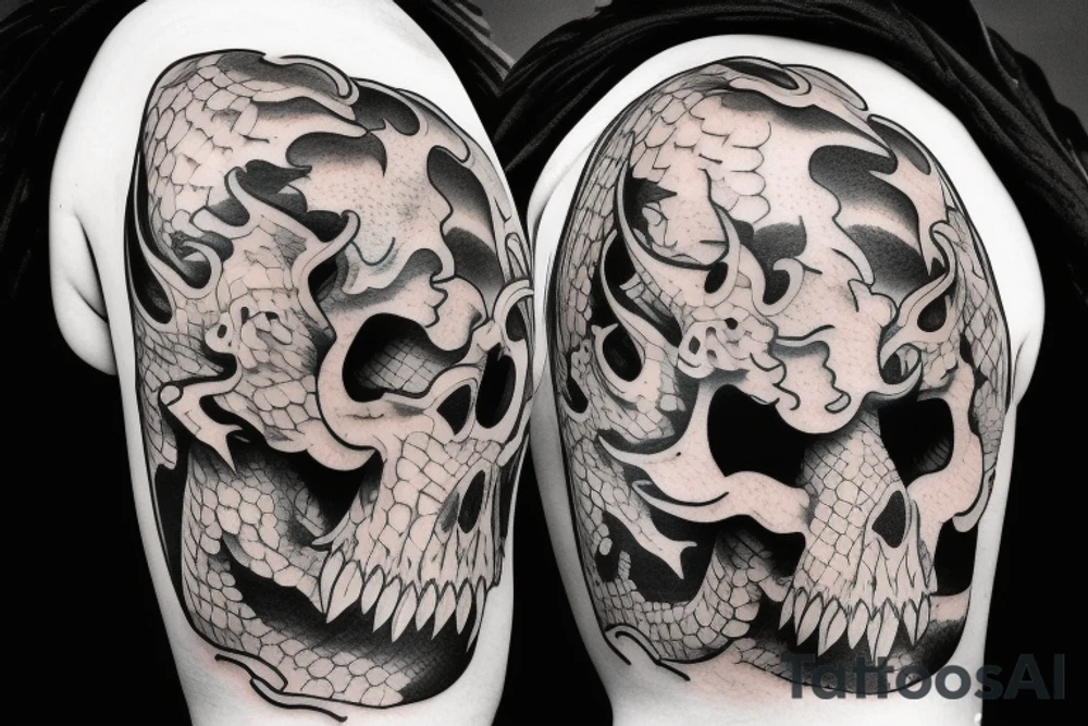 dragon coming out of a skull tattoo idea