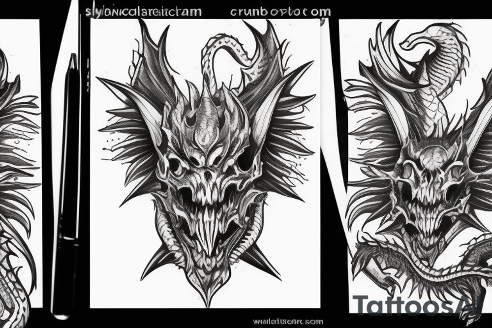 dragon coming out of a skull tattoo idea