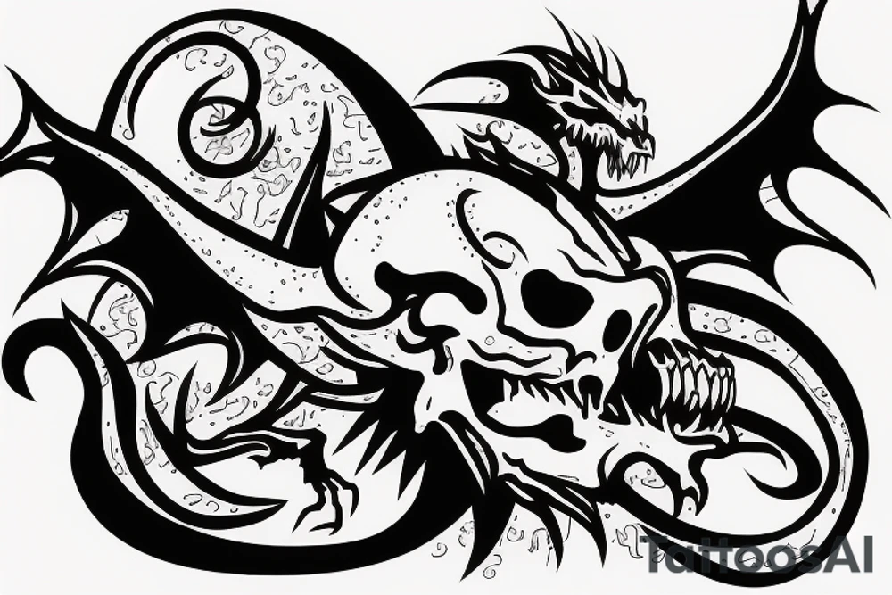 dragon coming out of a skull tattoo idea