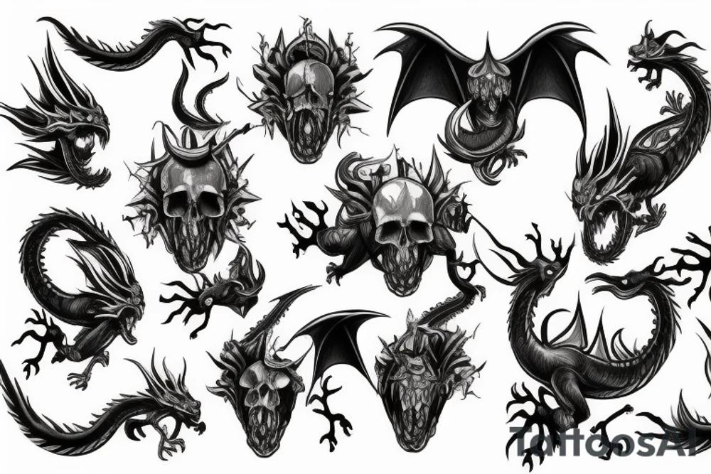 dragon and a skull tattoo idea