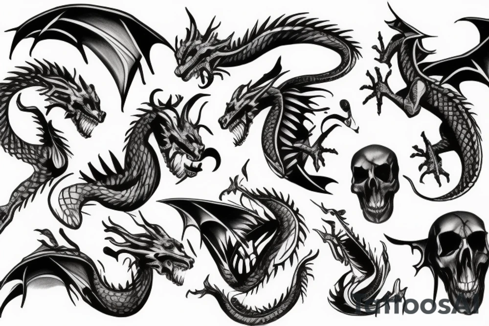 dragon and a skull tattoo idea