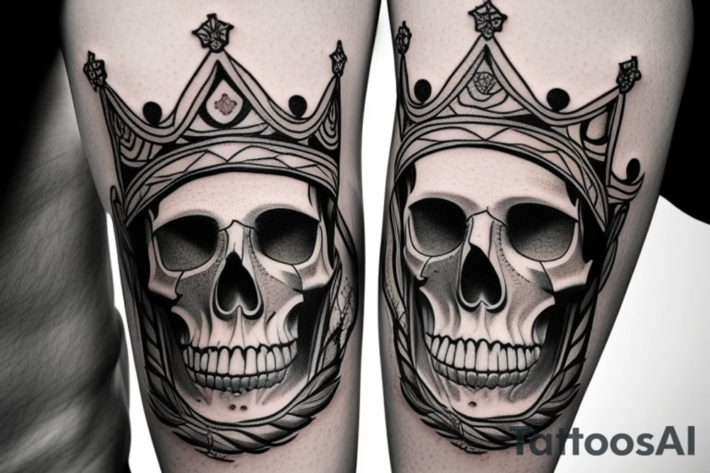 Double tattoo with girl and crown skull tattoo idea