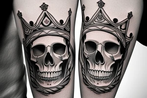 Double tattoo with girl and crown skull tattoo idea