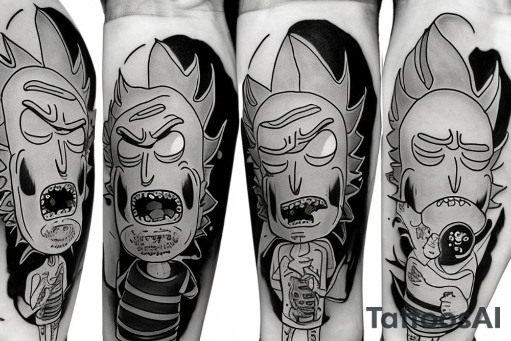 Rick and Morty in dark fantasy tattoo idea