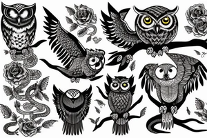 A owl fight with a snake tattoo idea