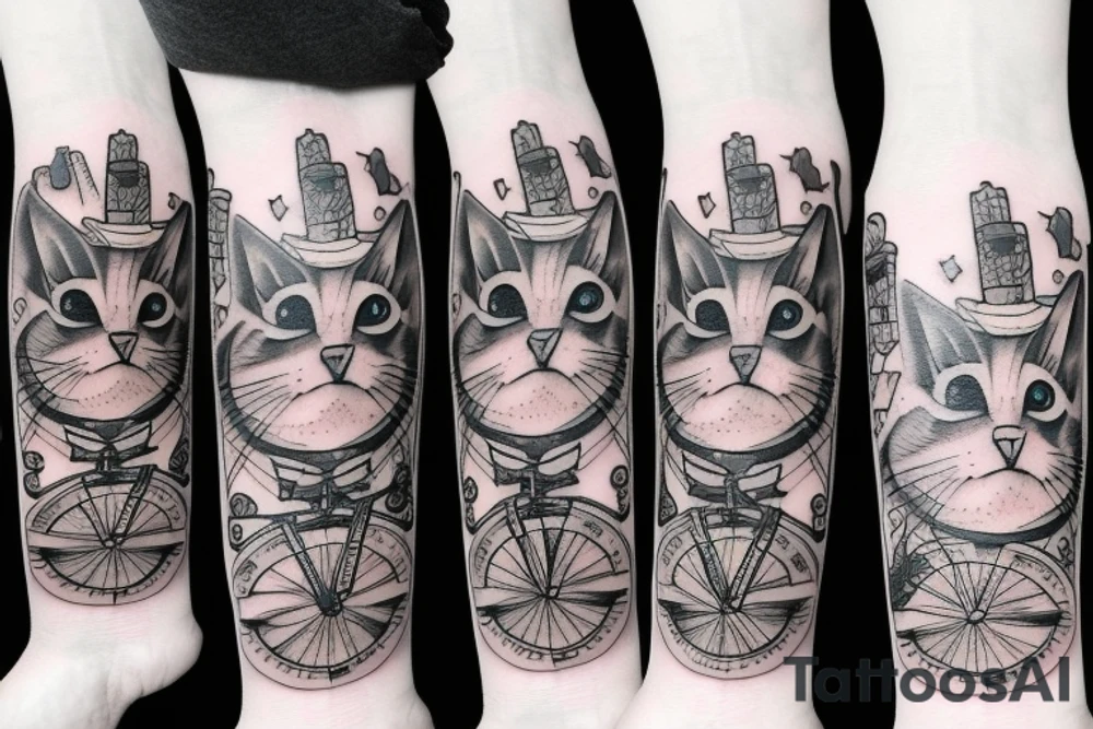 Cat ride a bike tattoo idea