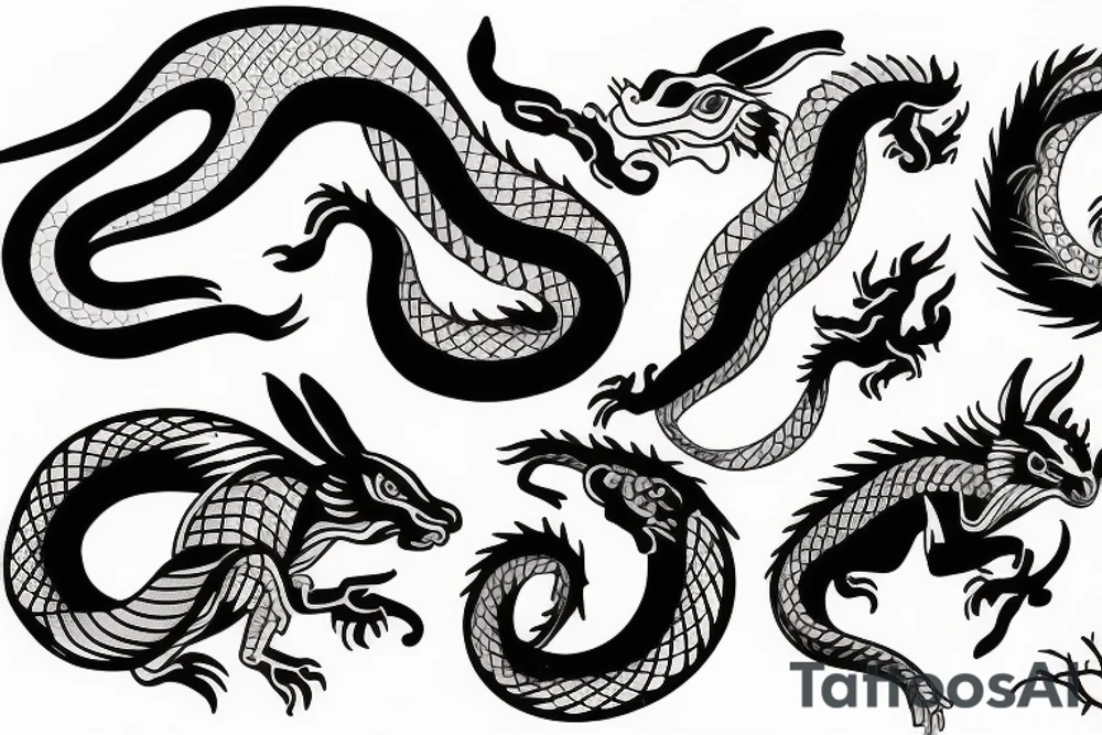 snake, rabbit , horse and dragon family tattoo idea