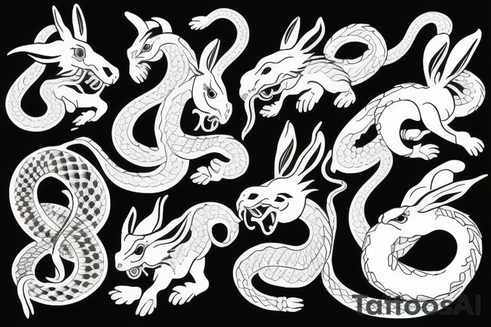 snake, rabbit , horse and dragon family tattoo idea