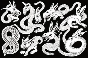 snake, rabbit , horse and dragon family tattoo idea