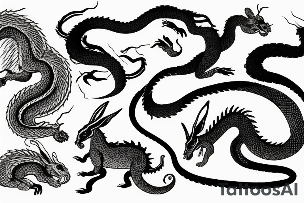 snake, rabbit, horse and dragon tattoo idea