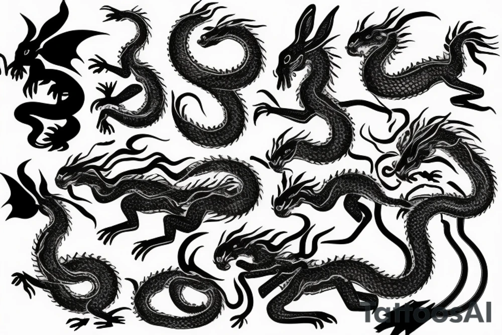 snake, rabbit, horse and dragon tattoo idea
