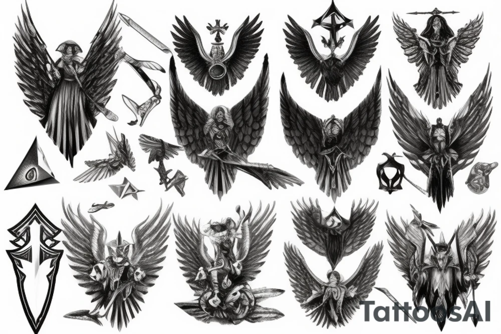Valkyrie with sword and shield big wings sexy tattoo idea