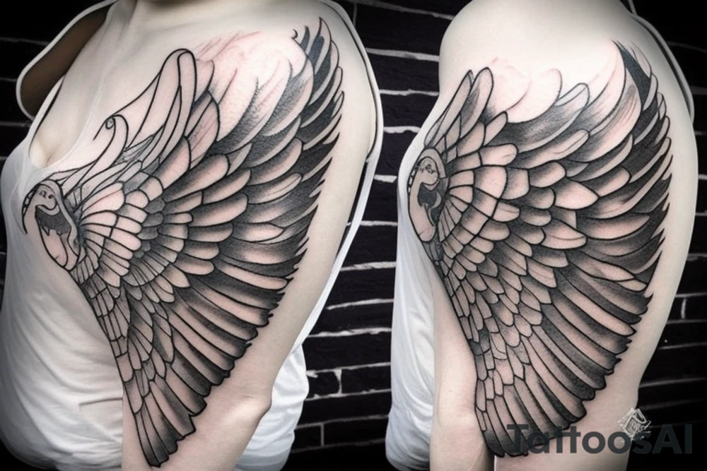 Valkyrie with sword and shield big wings sexy tattoo idea