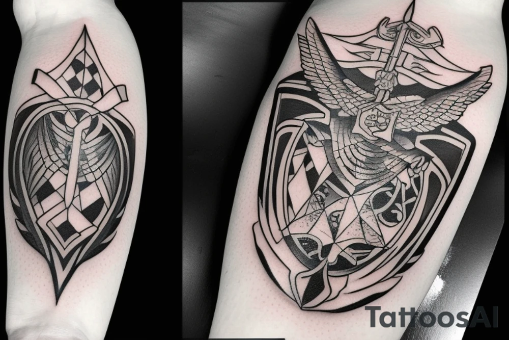 Valkyrie with sword and shield athletic tattoo idea