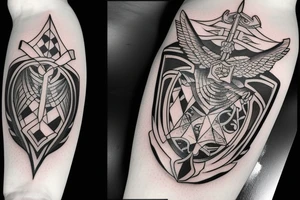 Valkyrie with sword and shield athletic tattoo idea