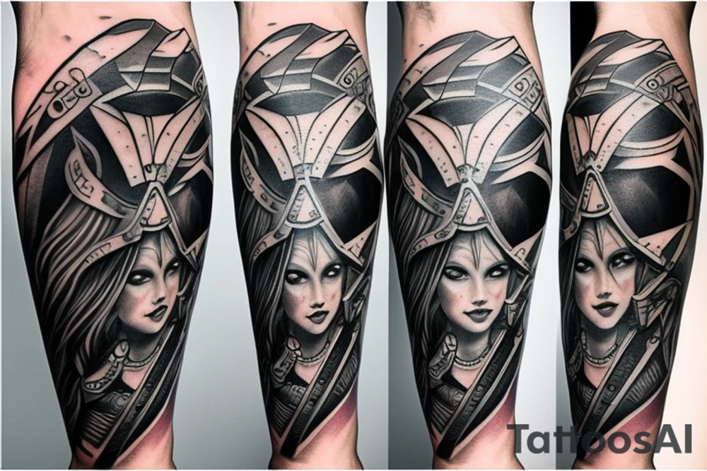 Valkyrie with sword and shield athletic tattoo idea