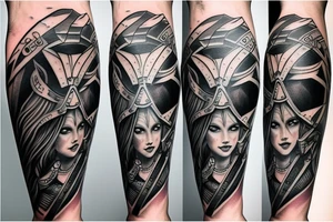 Valkyrie with sword and shield athletic tattoo idea