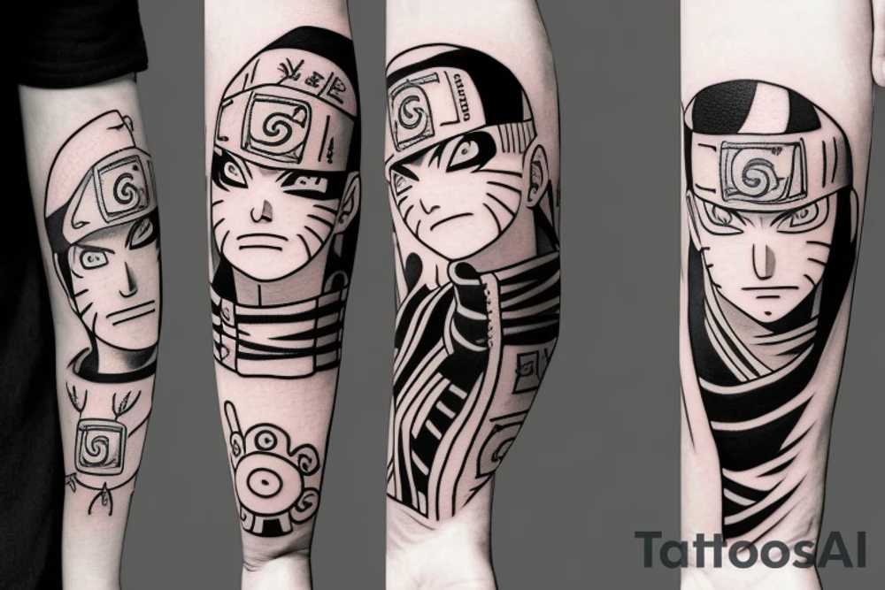 forearm tattoo about naruto sage mode, gaara and konoha tattoo idea