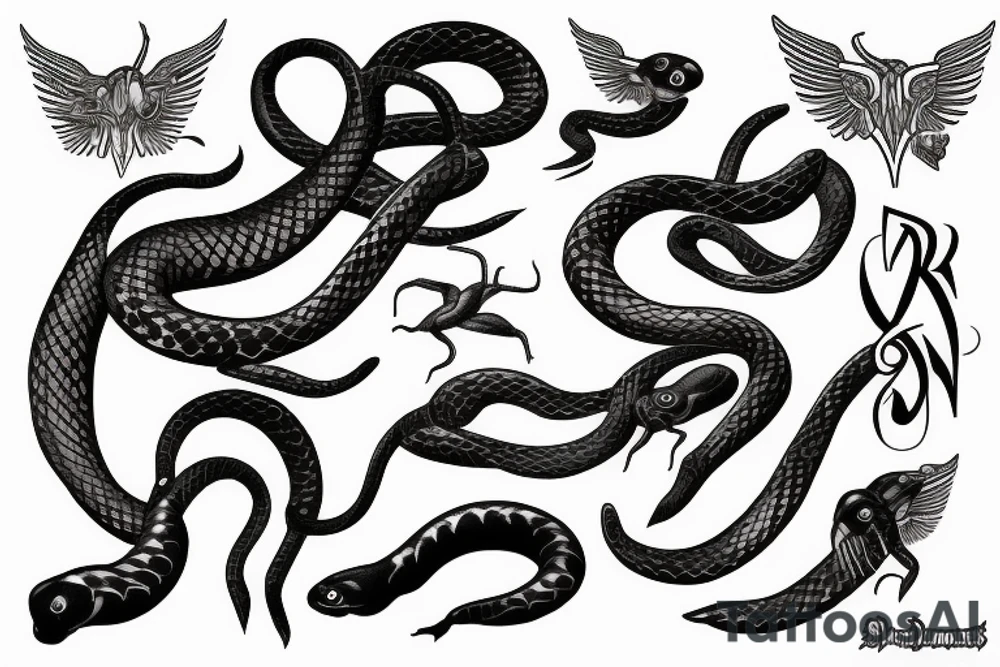 black mamba snakes with wings tattoo idea