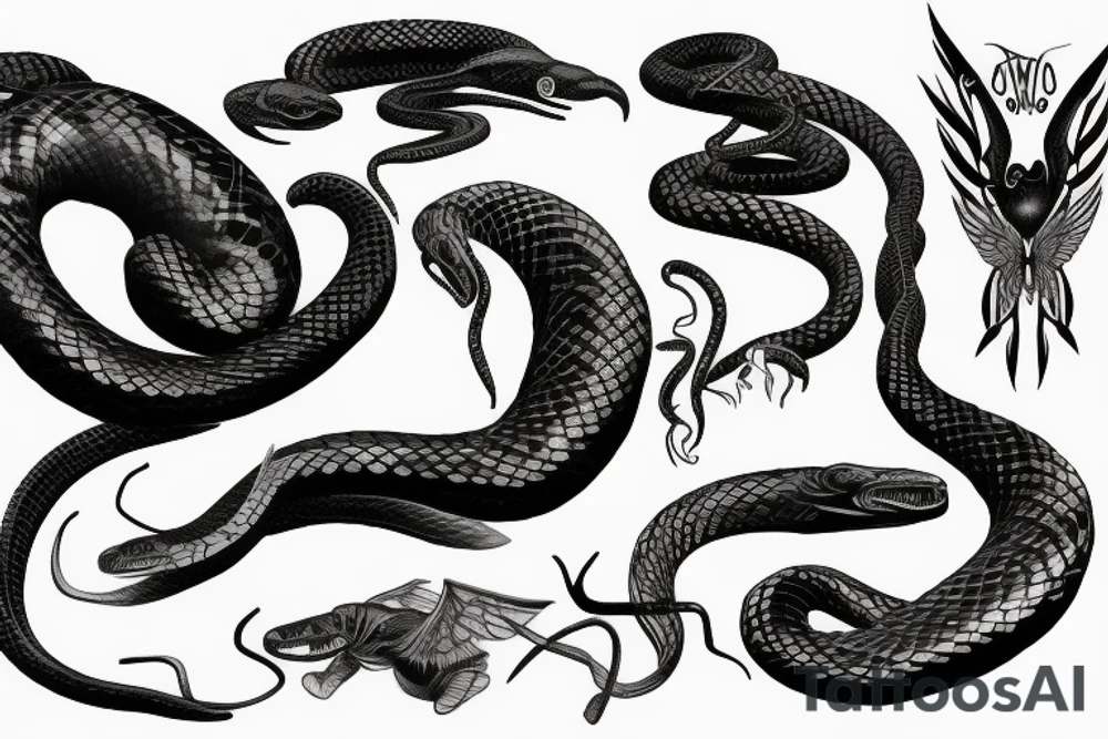 black mamba snakes with wings tattoo idea