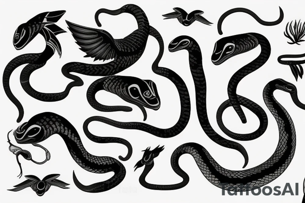 black mamba snakes with wings tattoo idea