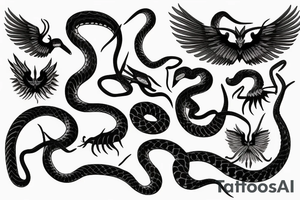 black mamba snakes with wings tattoo idea